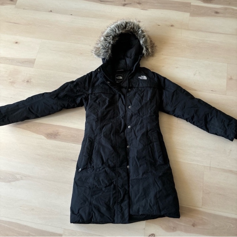 the north face artic parka coat hyvent black sz xs